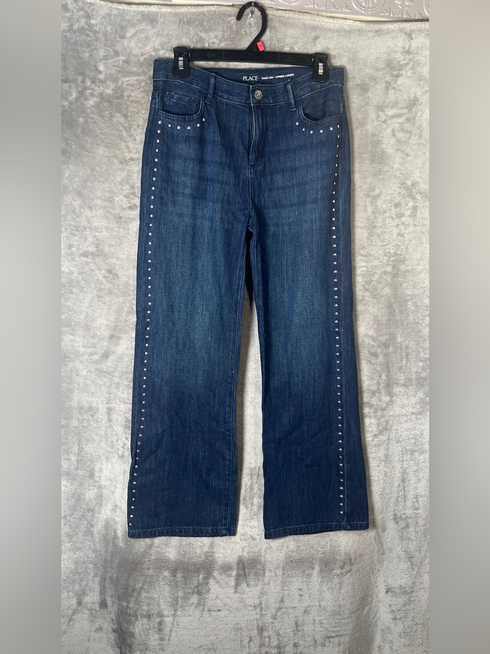 The Children's Place Dark Blue Stud-Trim Wide Leg Jeans